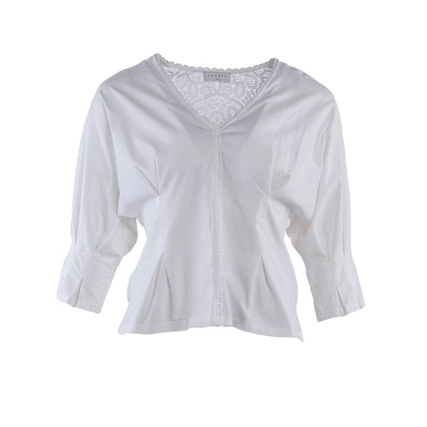 Sandro Paris Damen Bluse Ecru Spitze Baumwolle Gr. 38 Fr T11685E-image