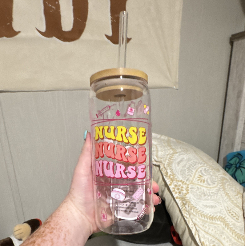 Clear Plastic Nurse Graphic Print Tumbler w/ Drink-Through Lid & Straw 17-32 oz