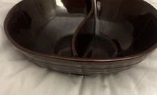 Marcrest Double Divided Serving Bowl Stoneware Daisy Dot Oven Proof  EUC.     t3