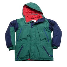 Columbia Jacket Youth 14-16 Green Navy Hooded Insulated Ski Zip Pockets Winter