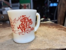 Vintage Fire-King Davy Crockett Mug Cup Red / Milk Glass