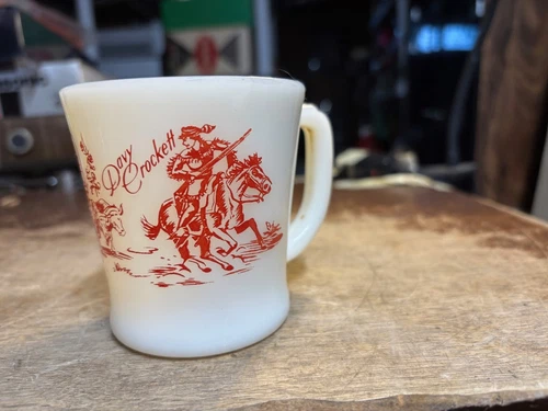 Vintage Fire-King  Davy Crockett Mug Cup Red / Milk Glass 