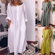 Maxi Dress Casual Sleeve Kaftan Dress Ladies Long Loose Baggy Women Shirt New