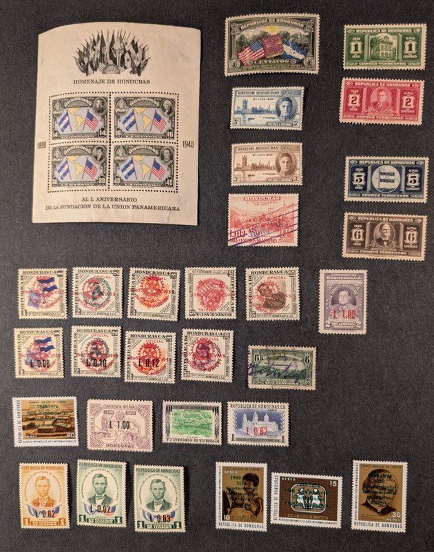 Honduras - Nice lot of 29 M/U stamps, mainly U, and 1 mini-sheet, F/VF.