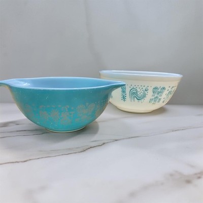 2 PC Vintage PYREX Amish Butterprint Turquoise & White 403 & 442 Used