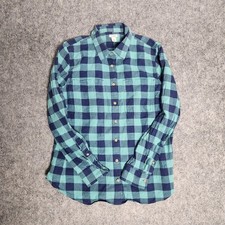 LL Bean Flannel Shirt Women S Blue Check Plaid Long Sleeve Regular Fit Hiking