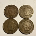 Lot of 4 1891, 1897, 1901 & 1907 Indian Head Cents Pennies - Free Shipping!!