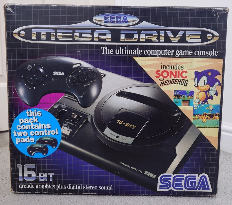 Sega Mega Drive Console Boxed PAL Complete With Sonic Game - ONE OWNER - 2 Pads