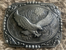 Soaring Eagle Belt Buckle Silver Colored Metal Fits 1.5" Width Belts 4.25"x3.25"