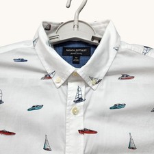 Banana Republic Men  s M Slim Fit Nautical Button Down Shirt Short Sleeve Coastal