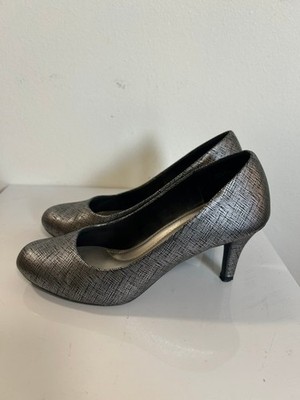 Comfort Plus by Prediction Silver/Black Patterned Pumps Heels Womens Sz 5 EUC