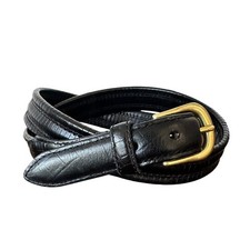 Men's Black Italian Leather Belt Textured Brass Buckle Quiet Luxury Size 30