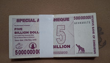 Zimbabwe 2008 Banknote 5 Billion Dollar *Fair Condition to A/U* 100 Notes Bundle