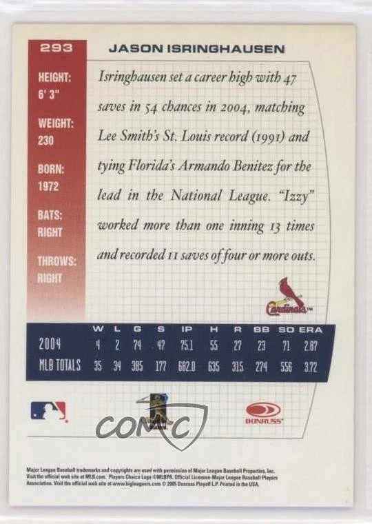 2005 Donruss Team Heroes Showdown Blue Jason Isringhausen #293 - Image 2 of 2