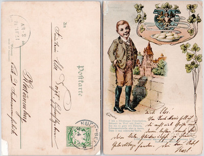 Germany Nürnberg 1902 Nürnberger Peterlasbou Boy with Coat of Arms Postcard