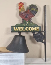 Vintage Rusrict Yankee Forge Cast Iron Dinner Bell Welcome Chicken Farm 14in