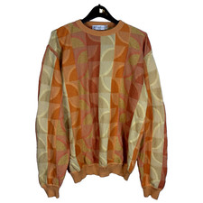 St. Croix Knits Vintage Men's Pullover Sweater Size XL Orange Yellow Geometric