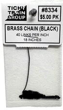HO Scale Tichy Train Group 8334 Blackened Brass Chain 40 Links Per Inch 18" Long