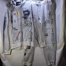 RARE Polo Ralph Lauren Size Large Graphic Varsity Oxford Jogger Hoodie Tracksuit