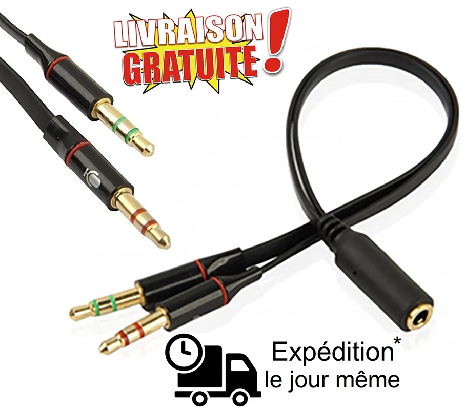 3,5 mm Y Splitter 2 Jack mâle à 1 femelle casque micro adaptateur audio câble - Photo 1/4