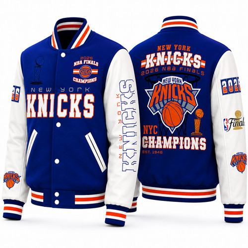 New York Knicks 2026 NBA Finals Champions Baseball Jacket - ALL PRINT, V15