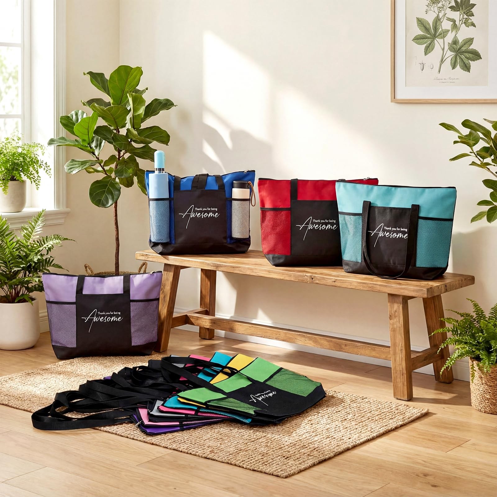 Paterr 12 Pcs Zipper Tote Bag Mesh Pocket Teacher Staff Gift Multicolor image 6