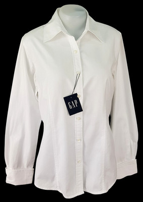 GAP Womans White L/S EVENING SHIRT Formal French Cuffs Herringbone - L - RRP £69