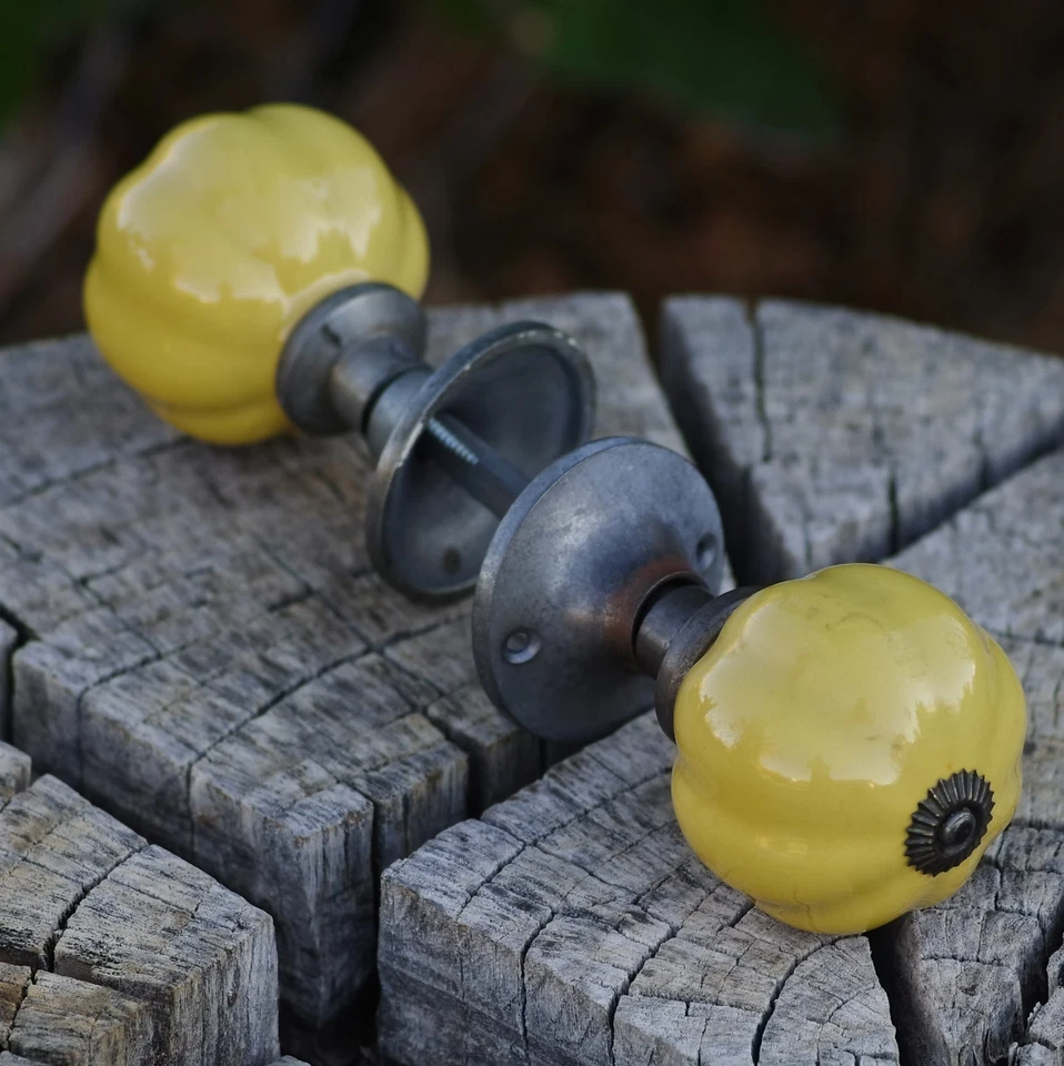 ВИНТАЖНЫЕ керамические дверные ручки желтые ретро стиль ар-деко для проектов реставрации - Изображение 2 из 4