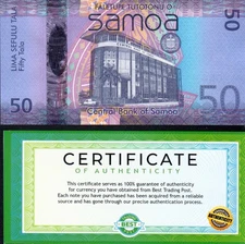SAMOA - 50 Talas 2017 Polymer BANKNOTE UNCIRCULATED COA MONEY CURRENCY