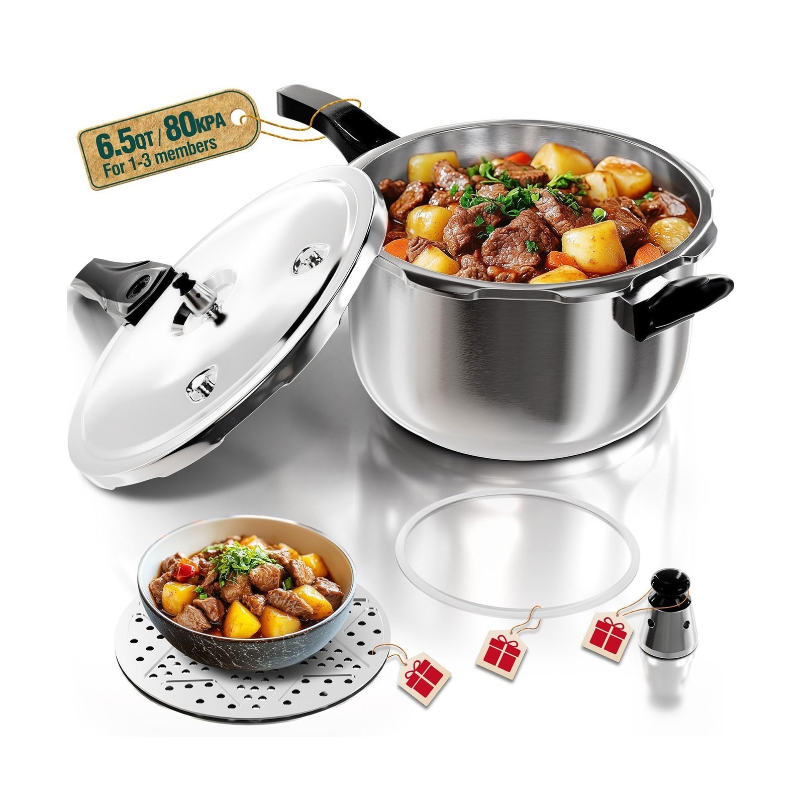 WantJoin Pressure Cooker Stainless Steel 6.5 Qt, Commercial Stove Top Pressur...