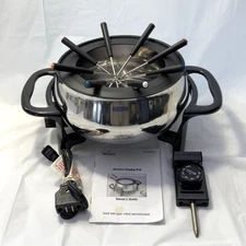 Vintage Rival FD350S 3.5-Qt Stainless Steel Electric Fondue Pot + 8 Forks