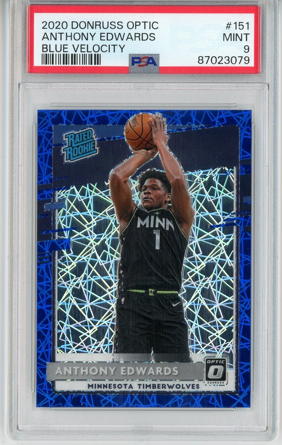 2020 Panini Donruss Optic Anthony Edwards #151 Blue Velocity PSA 9