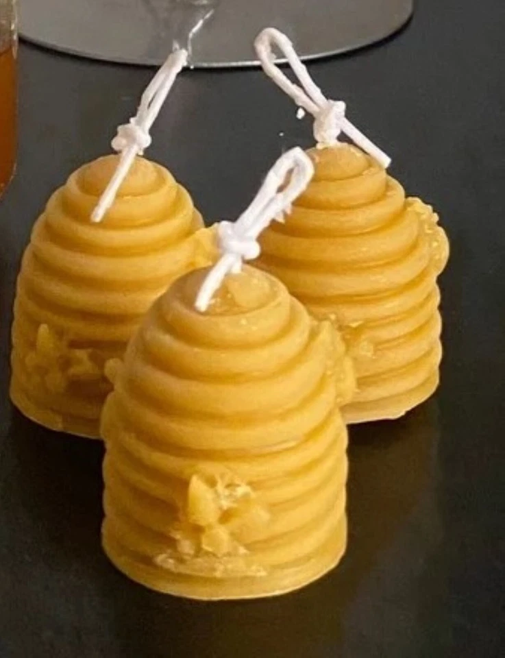 Velas votivas de cera de abejas de colmena, cera de abejas pura, paquete de 3, sin perfume, natural Foto 3 de 4