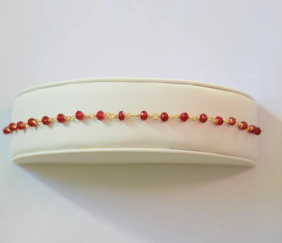 Delicate Natural Faceted Red Ruby Yellow Gold Wire Wrapped Bracelet Handmade - Image 3 of 4
