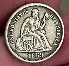 1869-s Seated Liberty Dime,  XF,  Better date !