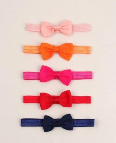 5pcs Set Baby Girl Bow Decor Hair Band Headband Multicoloured Pink Red Blue Gift - Picture 2 of 5