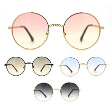 Womens Indie Round Metal Rim Hipster Chain Jewel Sunglasses