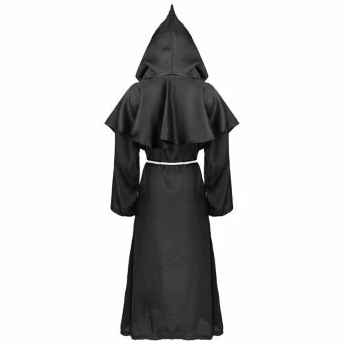 Renaissance Priest Sorcerer Robe Halloween Cosplay Costume Hooded Cape Unisex - Picture 8 of 26