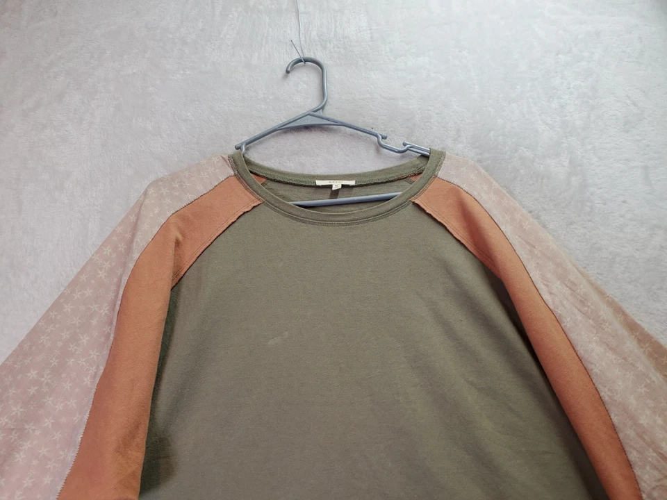 Camisa Top Caballete Mujer Mediana Verde Naranja Rosa Algodón Manga Larga Cuello Redondo Foto 4 de 4