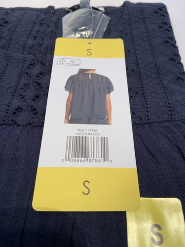 Ella Moss Womens Blouse Indigo Striped Eyelet Ruffle Sleeves Keyhole Back SM New - Picture 3 of 12