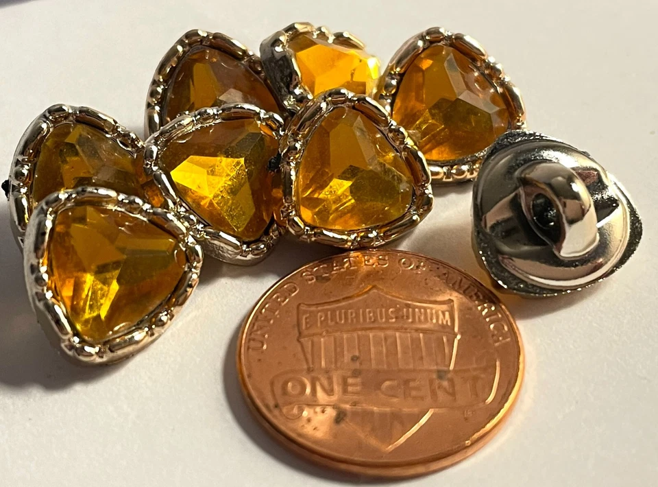 8 Silver Tone Triangle Amber Yellow Plastic Shank Buttons Almost 1/2" 12mm 13212 - Image 4 of 4