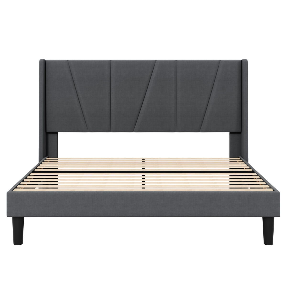 King Upholstered Platform Bed Frame with Geometric Headboard and Wingback, Grey | eBay King Upholstered Platform Bed Frame with Geometric Headboard and Wingback, Grey | eBay