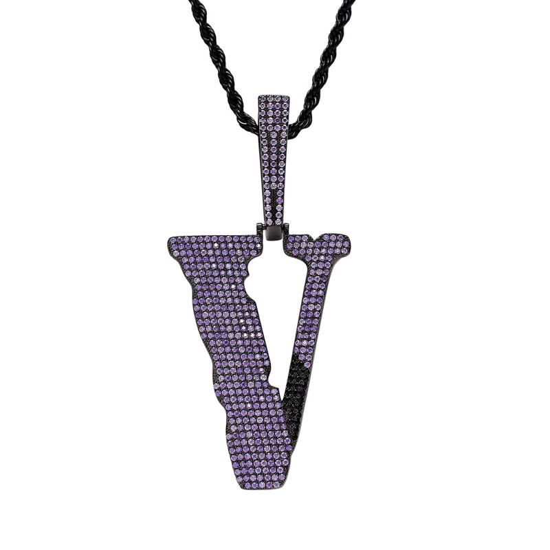 V of VLONE Hip Hop Pendant Necklace for Men & Women AAA+ CZ Cos