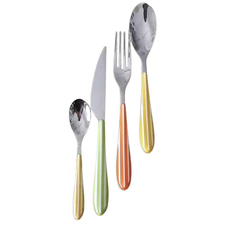 Bugatti servizio posate 24 pezzi arancio, acciaio inox 18/10, decoro righe - Imagen 2 de 4