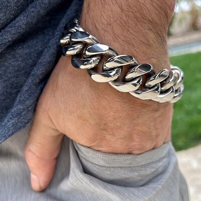 Men 316L Stainless Steel Miami Cuban Link Heavy Hip Hop Bracelet 22MM Thick 9.5''