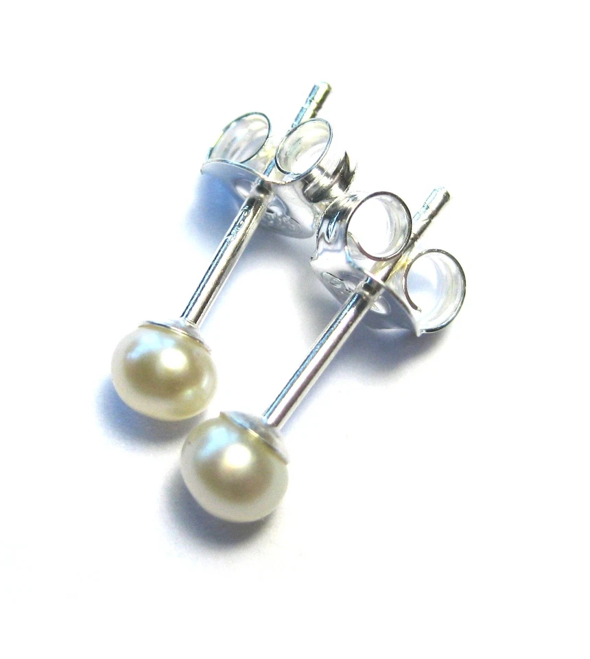 Ohrstecker Perle (gebleicht) Kugel 3 mm 925er Silber - Bild 2 von 2