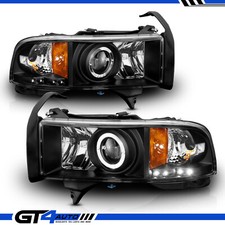Led Halo Black Projector Headlights Pair For 1994-2001 Dodge Ram 1500 2500 3500 Led Halo Black Projector Headlights Pair For 1994-2001 Dodge Ram 1500 2500 3500