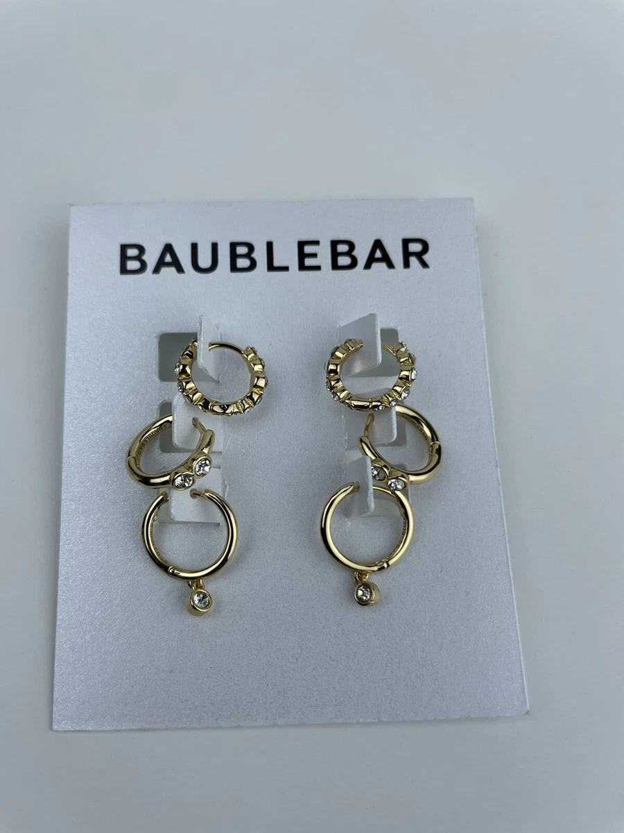 NEW Baublebar Women s Gold tone Hoop Jewelry Earrings Three Pairs