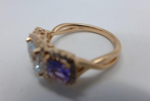 Effy 14KT Rose Gold Aquamarine Tanzanite & Diamond Cocktail Ring Size 9 - 第 5/8 張圖片