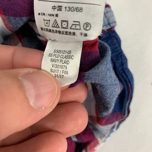 Old Navy M Regular Herren rot/blau kariert Kurzarm Baumwolle Knopfleiste Hemd - Bild 6 von 7